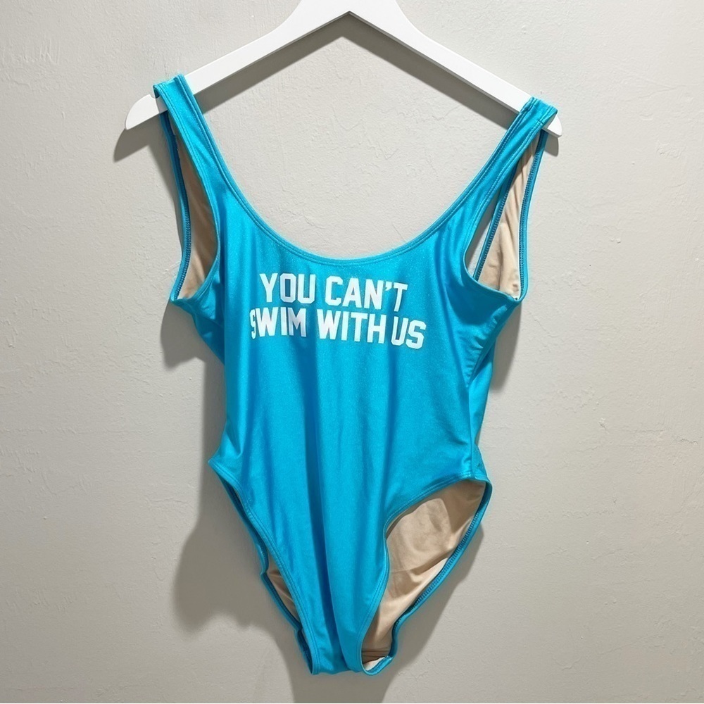 RAVESUITS Women’s Blue One-Piece Swimsuit YOU CAN’T SWIM WITH US Cheeky Size M/L